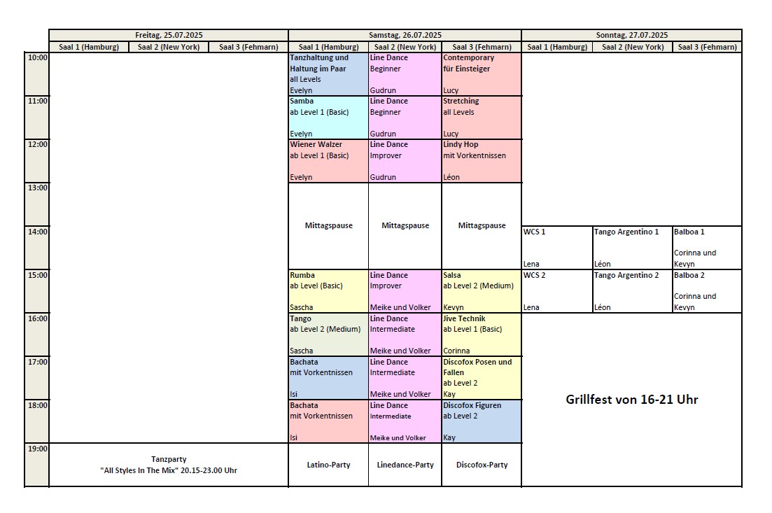 Screenshot Stundenplan dance weekend 2025